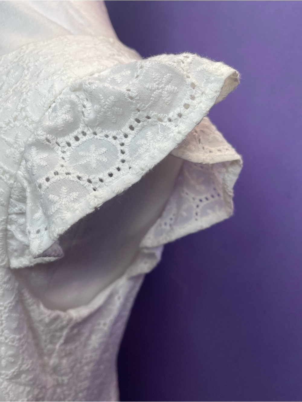NWT Boho White Eyelet Babydoll Dress Flutter Sleeves Cottagecore Beach XSmall - Picture 7 of 14